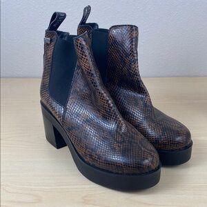 Musse & Cloud Brown Leather Snakeskin Print Platform Chelsea Boot Size 40